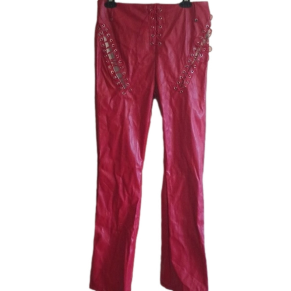Lace Up Red Pants. Unknown Source. Size Large.Goo… - image 1